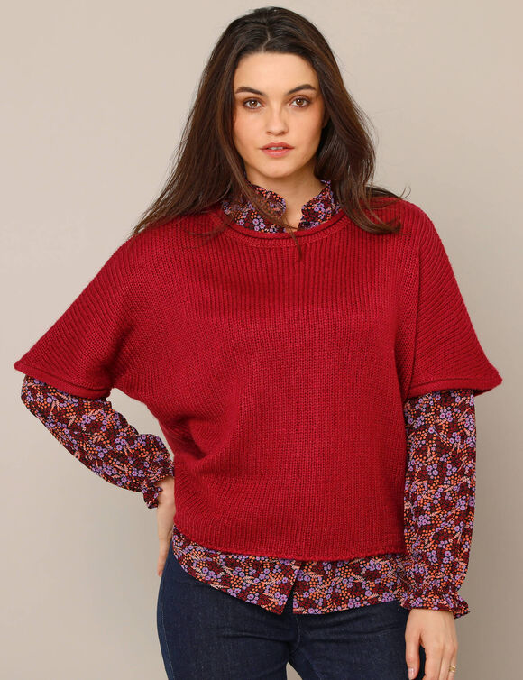 Pull poncho manches coude (bordeaux) Pull poncho manches coude (bordeaux)